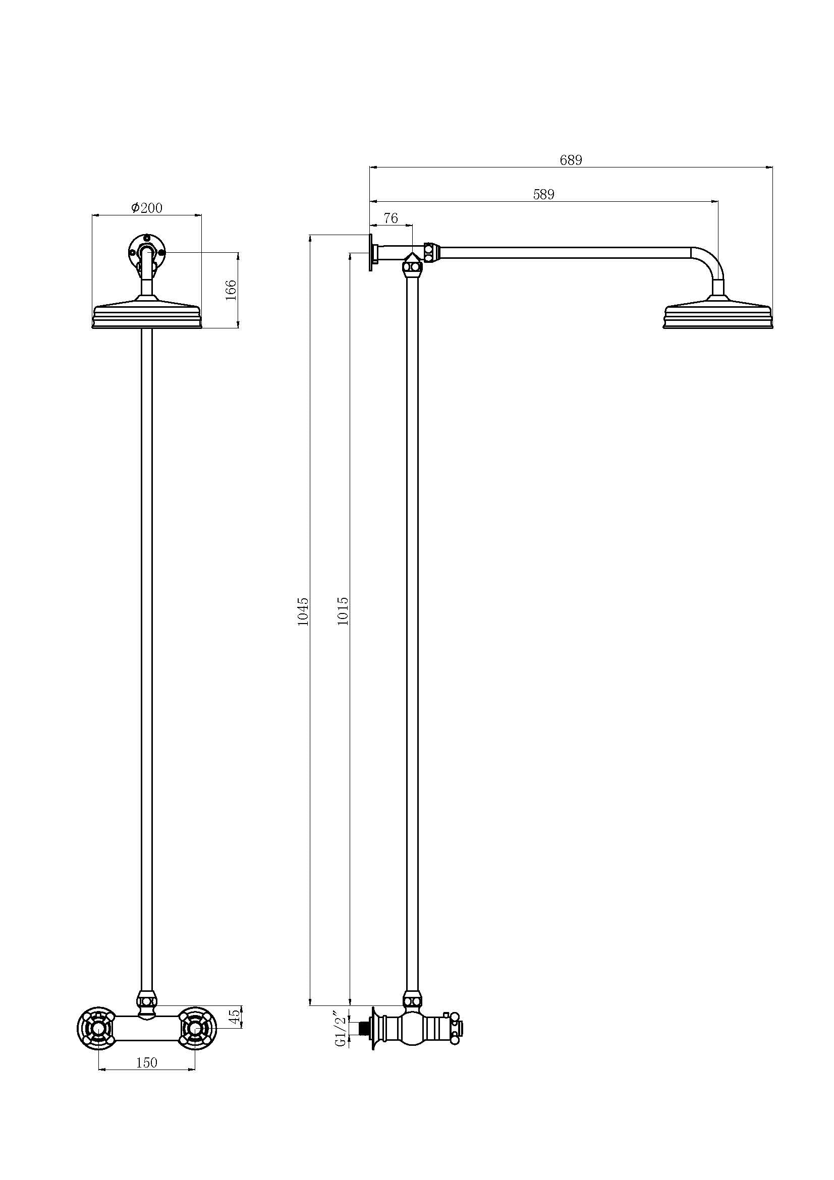 Hudson Reed Shower Kits Traditional Thermostatic Shower Valve & Kit - Brushed Brass - Technical drawing