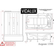 Vidalux Aegean 1350mm Whirlpool Steam Shower - Black - Technical drawing