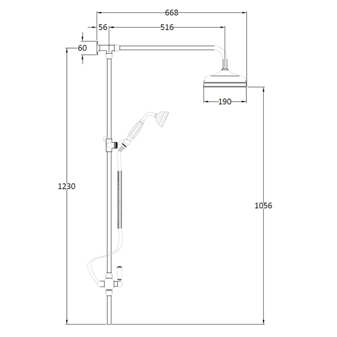 Hudson Reed Traditional Grand Rigid Riser Kit and Handset - Chrome/White AM312