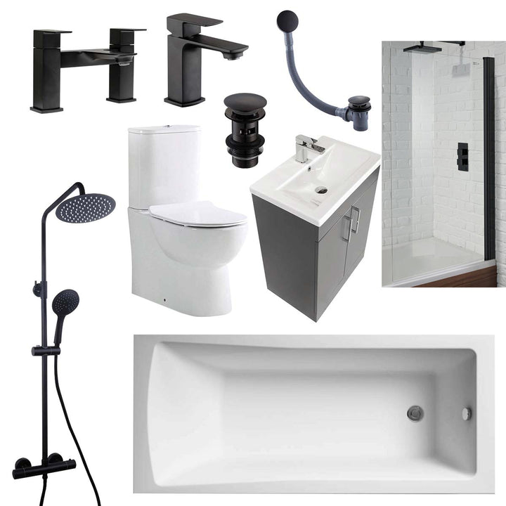 Austin Matt Anthracite Shower Bath Suite - Black