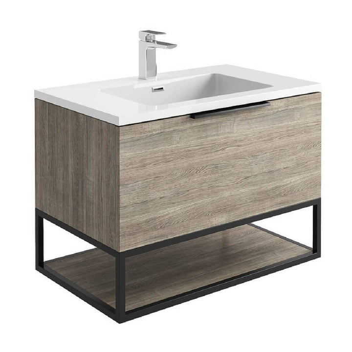 Ambience 800mm Wall Hung Vanity Unit &amp; Basin - Grey Oak