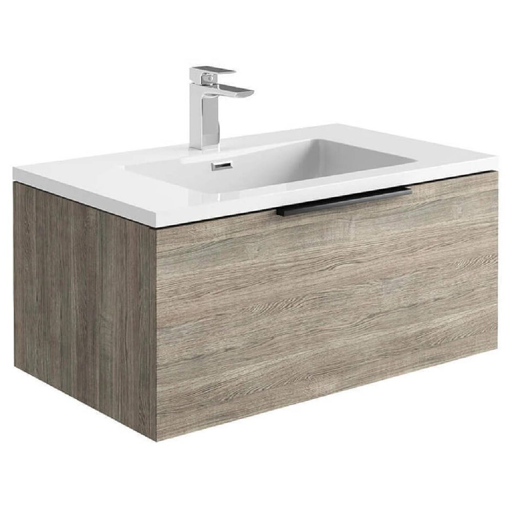 Ambience 800mm Wall Mounted Vanity Unit & Grey Basin - Rustic Oak