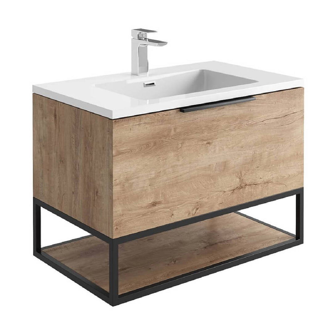 Ambience 800mm Wall Hung Vanity Unit &amp; Basin - Rustic Oak