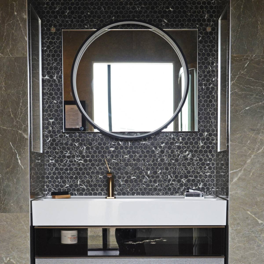Hex Nero Marquina Matte Non Slip 30.1 x 29.0cm Mosaic Sheet