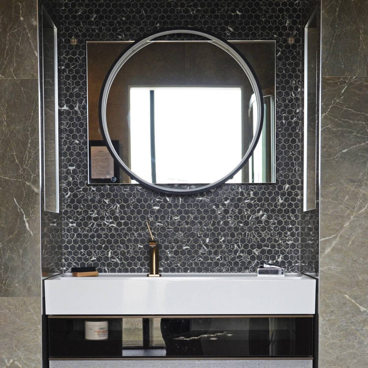Hex Nero Marquina Matte Non Slip 30.1 x 29.0cm Mosaic Sheet