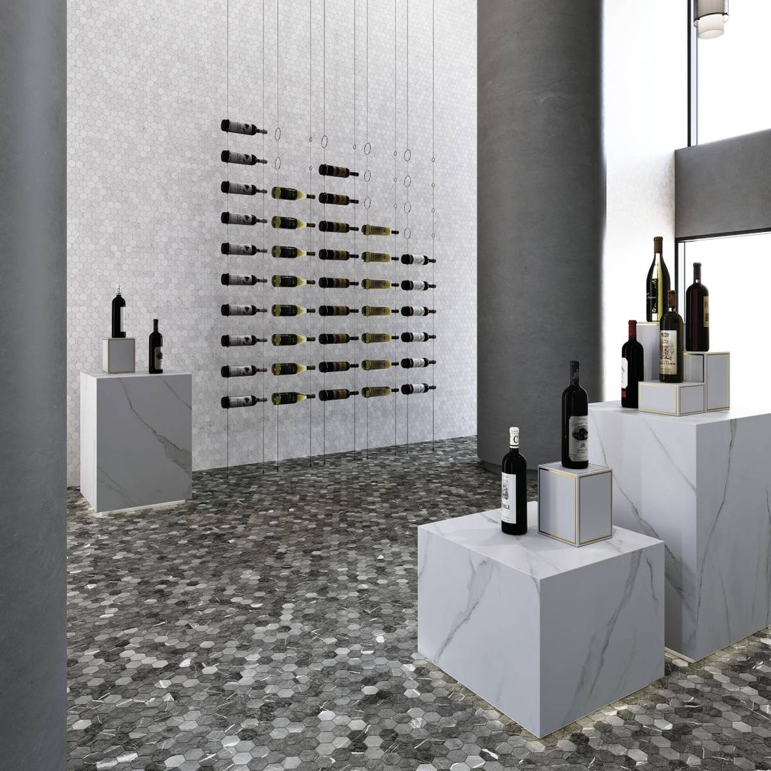 Hex XL Venato White Matte Non Slip 28.6 x 28.4cm Mosaic Sheet