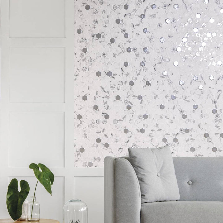 Hex XL Fosco Argent 28.6 x 28.4cm Mosaic Sheet