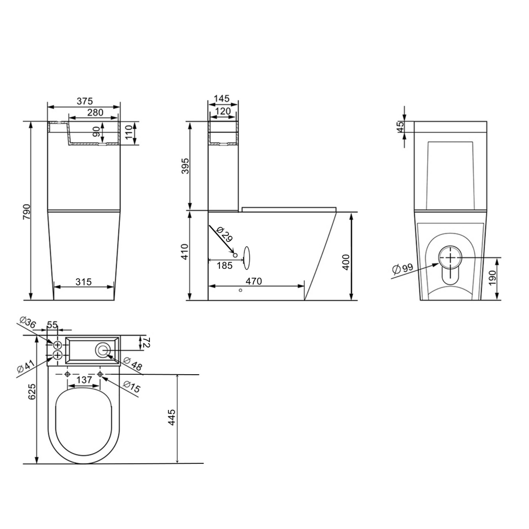 Arc II 2 in 1 Toilet &amp; basin without tap