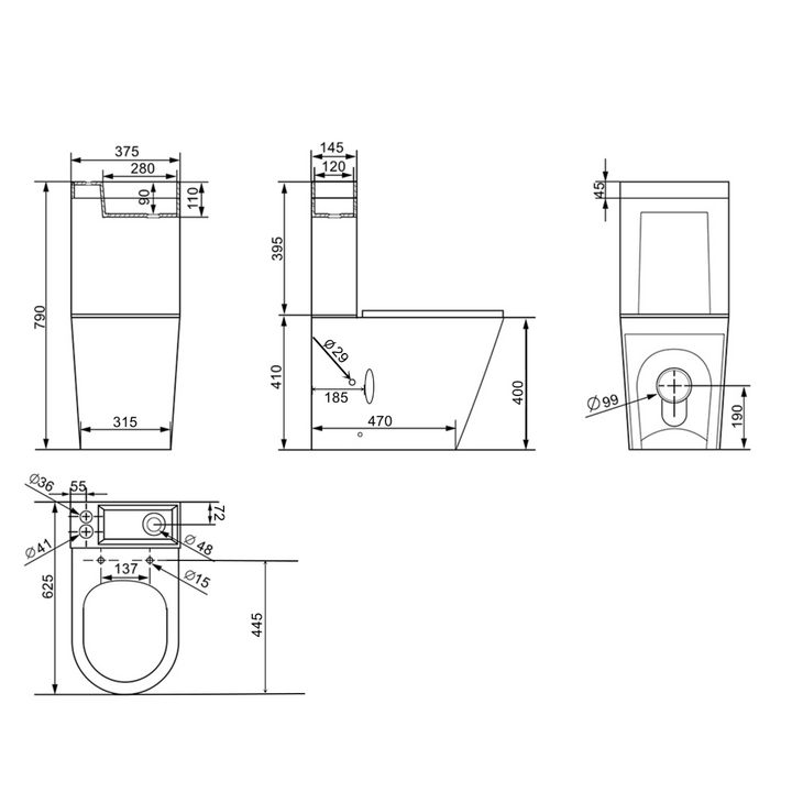 Arc II 2 in 1 Toilet &amp; basin without tap