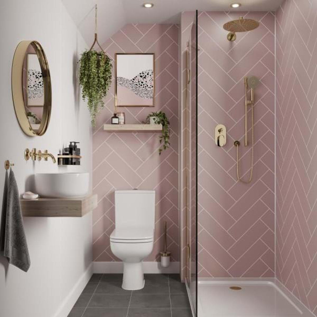 Multipanel Herringbone Tile Collection Antique Rose 598mm Tongue &amp; Groove Panel