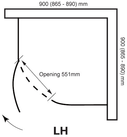 April Prestige Frameless 900mm Single Door Quadrant Shower Enclosure - Left Hand