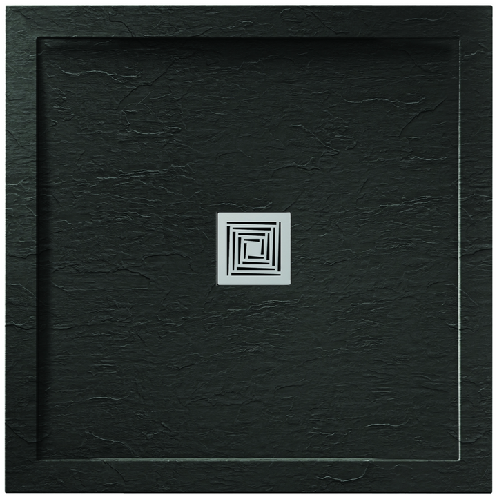Aquadart Aqualavo 800 x 800mm Square Slate Effect Tray - Black