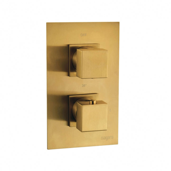 Aquadart Square Brushed Brass Thermostatic Concealed Shower Mixer with 200mm Fixed Head &amp; Wall Arm