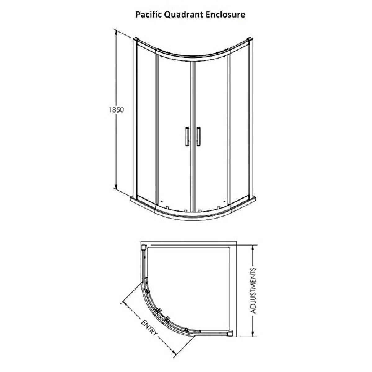 Nuie Pacific 800mm Quadrant Shower Enclosure - Technical drawing