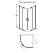 Nuie Pacific 1000mm Quadrant Shower Enclosure - Technical drawing