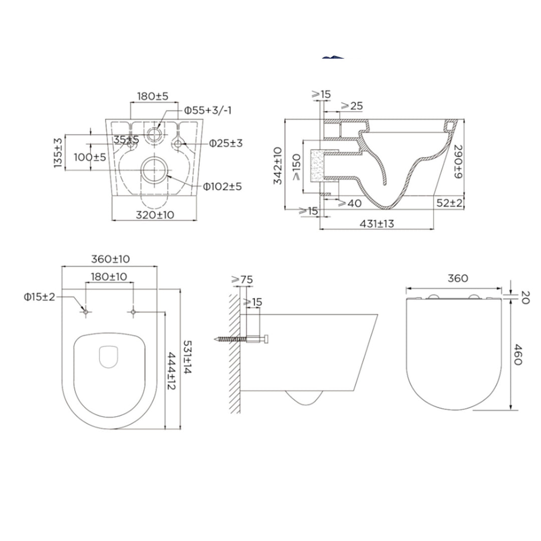 Arc Wall Hung Toilet &amp; SAN85 1.1m Wall Hung WC Frame Deal &amp; Chrome Flush Plate