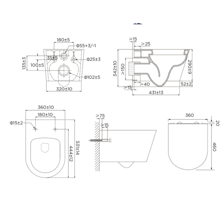 Arc Wall Hung Toilet &amp; SAN85 1.1m Wall Hung WC Frame Deal &amp; Chrome Flush Plate