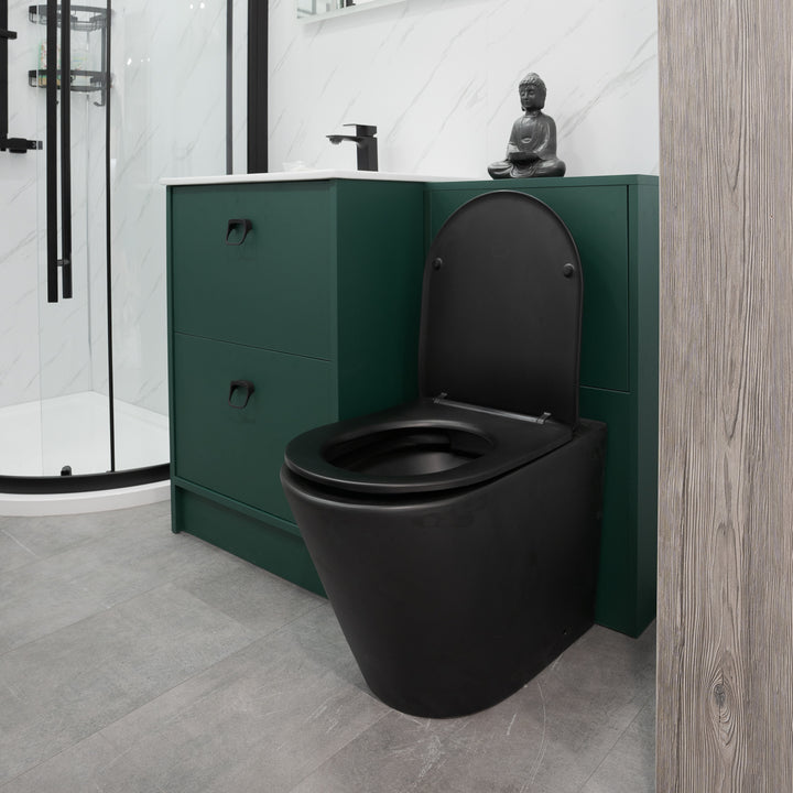 Arc Rimless Back to Wall Toilet &amp; Soft Close Seat - Matt Black