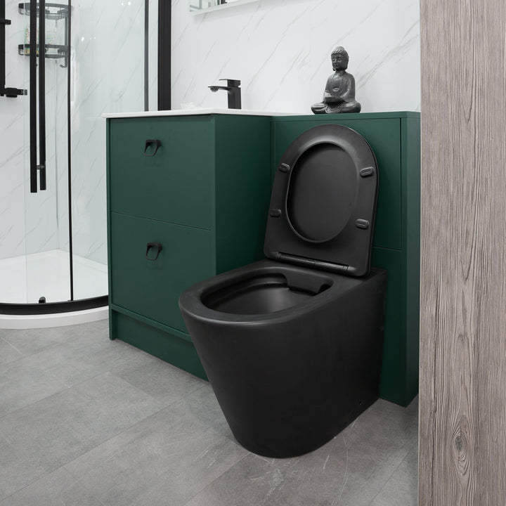 Arc Rimless Back to Wall Toilet &amp; Soft Close Seat - Matt Black