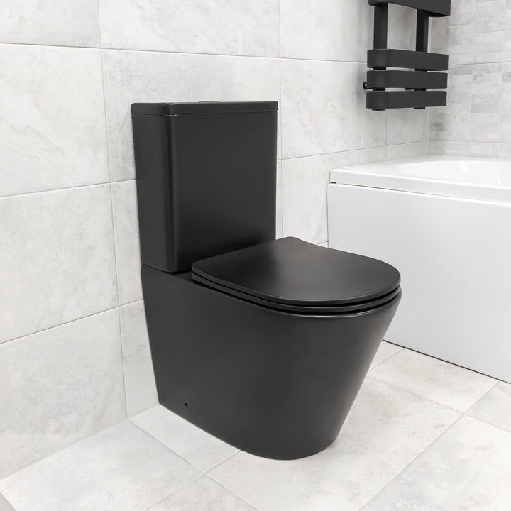 Arc Rimless Close Coupled Fully Back To Wall Toilet &amp; Soft Close Seat - Black