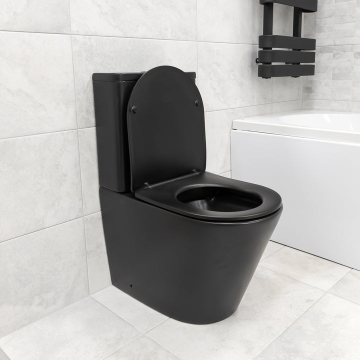 Arc Rimless Close Coupled Fully Back To Wall Toilet &amp; Soft Close Seat - Black