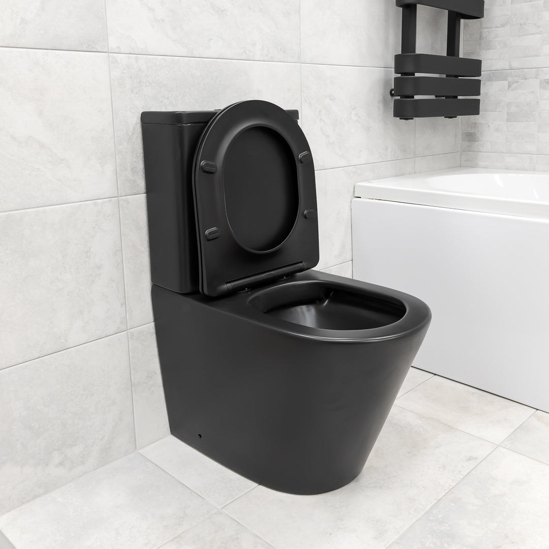 Arc Rimless Close Coupled Fully Back To Wall Toilet &amp; Soft Close Seat - Black