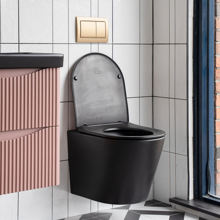 Arc Wall Hung Toilet &amp; Soft Close Seat - Matt Black