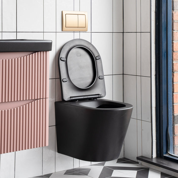 Arc Wall Hung Toilet &amp; Soft Close Seat - Matt Black