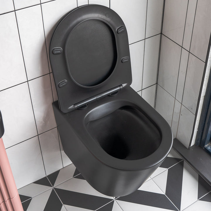 Arc Wall Hung Toilet &amp; Soft Close Seat - Matt Black