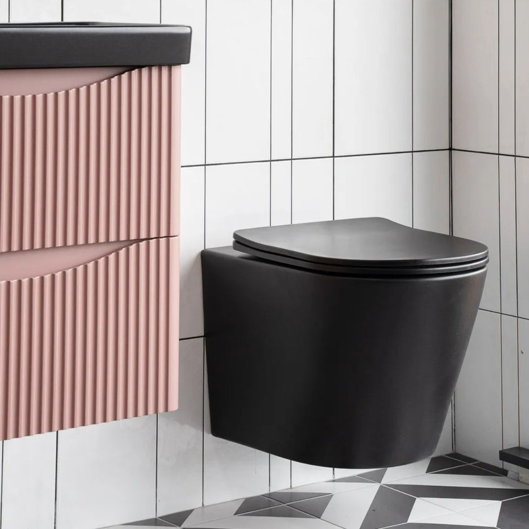 Geberit Duofix 1.12m Wall Hung WC Frame 3 in 1 Deal with Black Flush Plate and Black Wall Hung Toilet