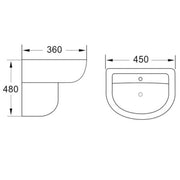 Ari 450mm 1 Tap Hole Basin & Semi Pedestal - Technical drawing