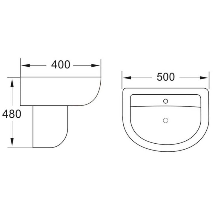 Ari 500mm 1 Tap Hole Basin &amp; Semi Pedestal