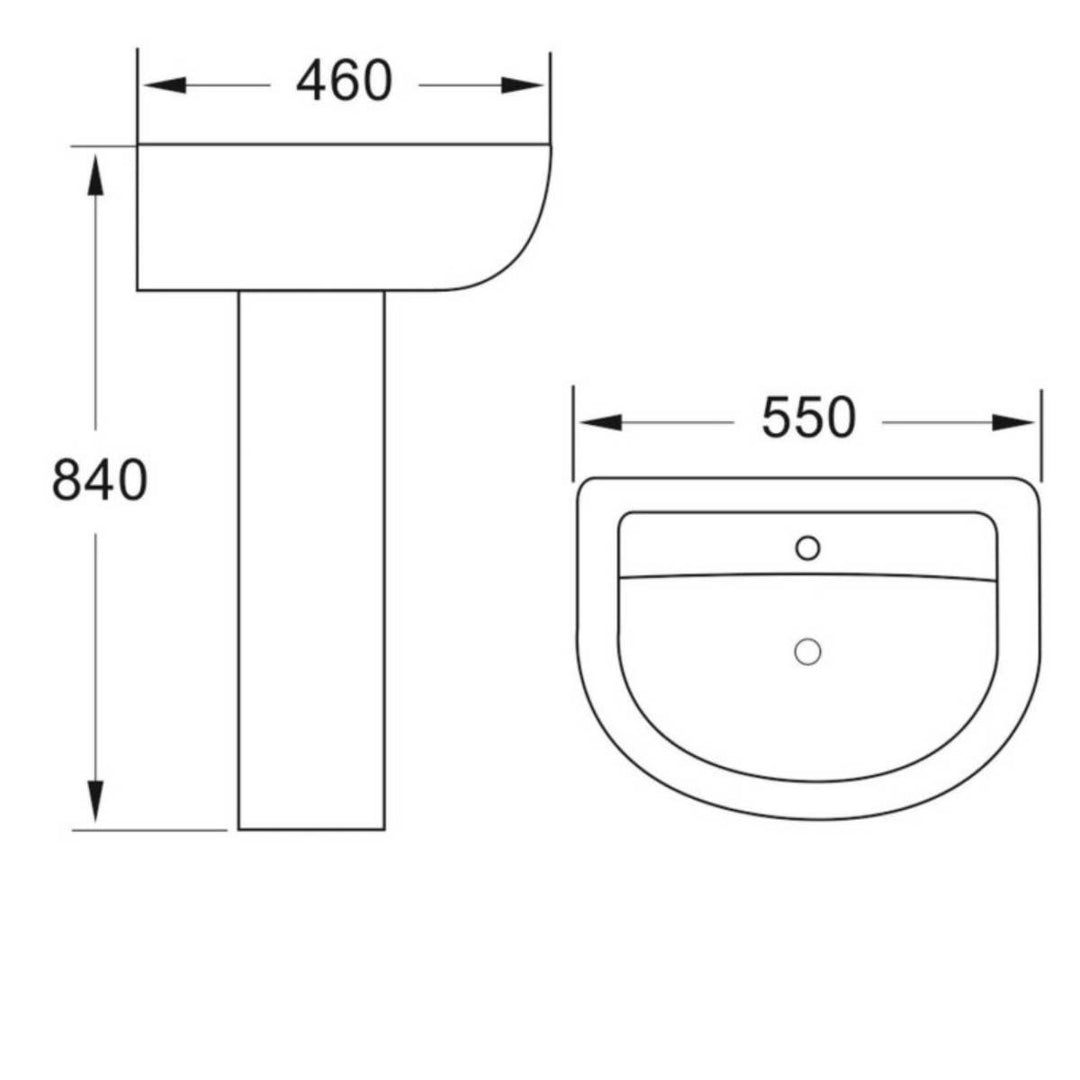 Ari 550mm 1 Tap Hole Basin &amp; Full Pedestal