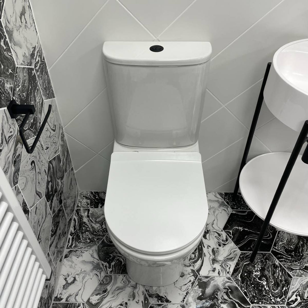 Ari Rimless Close Coupled Fully Back to Wall Toilet with Soft Close Seat