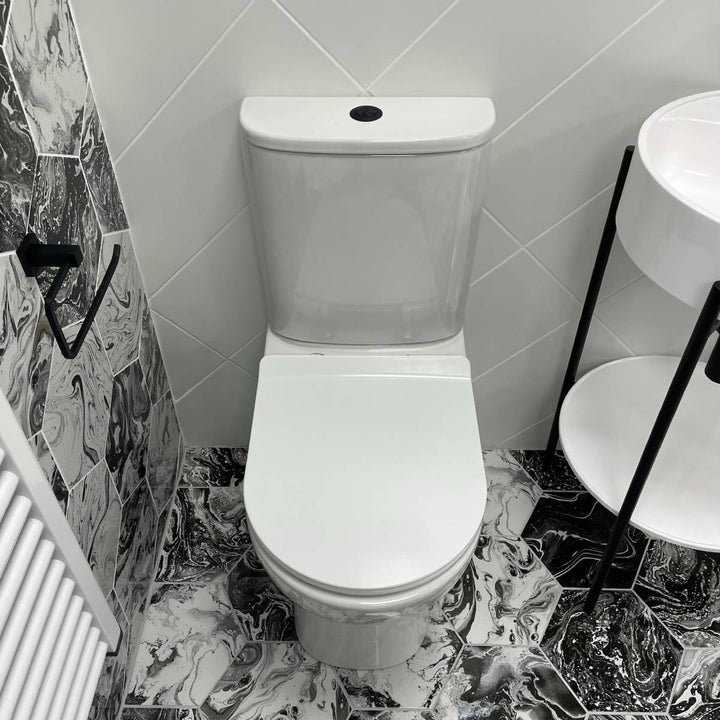 Ari Rimless Close Coupled Fully Back to Wall Toilet with Soft Close Seat