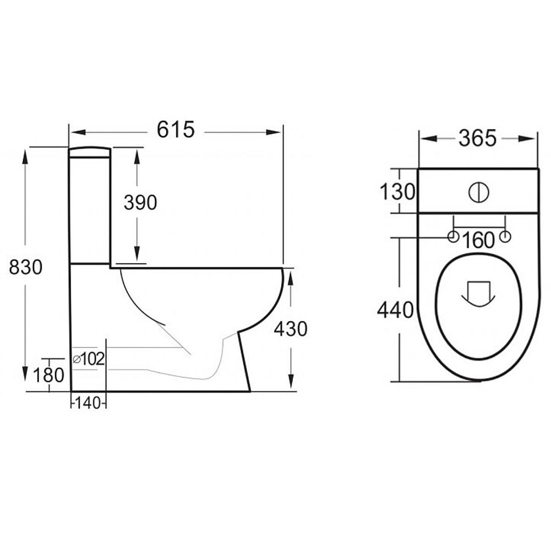 Ari Rimless Close Coupled Fully Back to Wall Toilet with Soft Close Seat