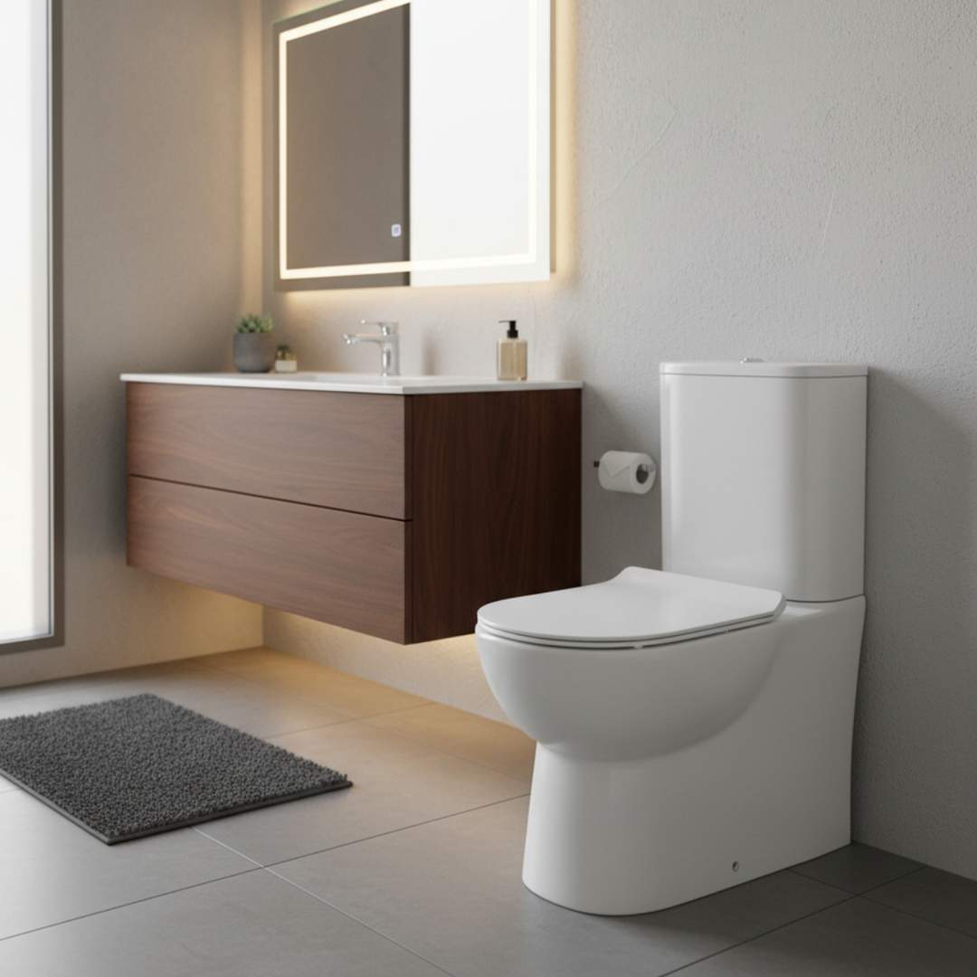 Ari Rimless Close Coupled Fully Back to Wall Toilet Cyclone Flush &amp; Soft Close Seat