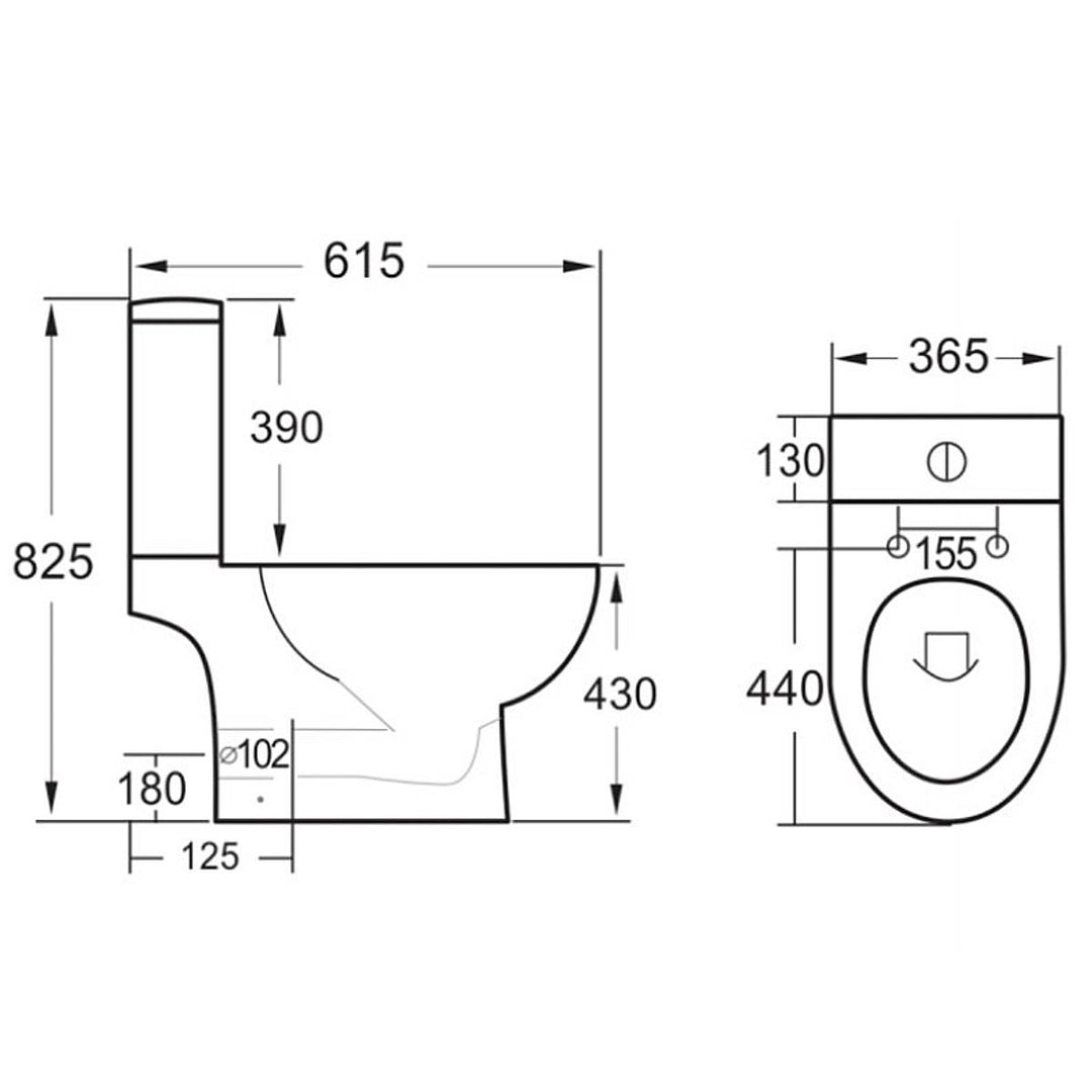 Ari Rimless Close Coupled Open Back Toilet &amp; Soft Close Seat