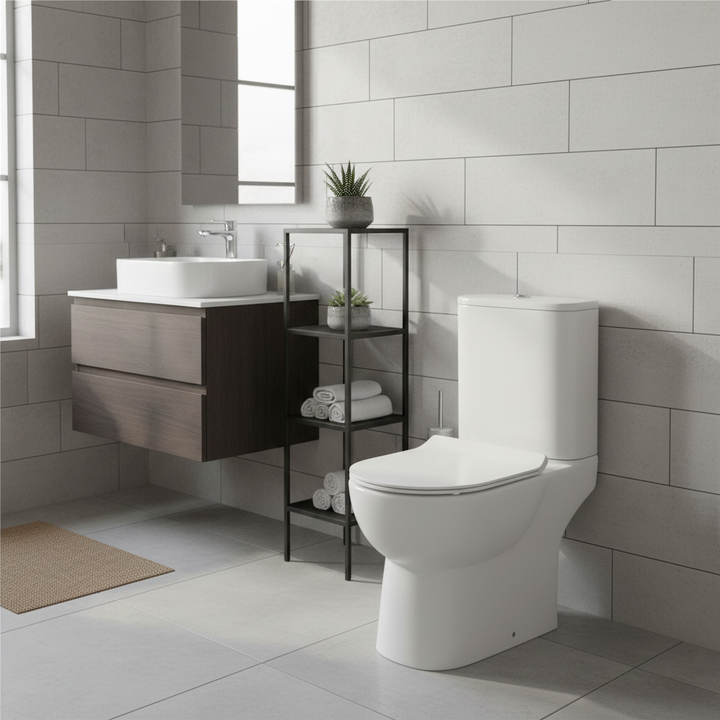Ari Rimless Close Coupled Open Back Toilet Cyclone Flush &amp; Soft Close Seat
