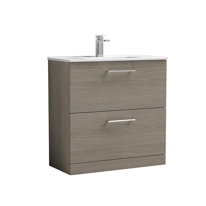 Nuie Arno 800mm Floor Standing Double Drawer Vanity Unit &amp; Minimalist Basin - Solace Oak