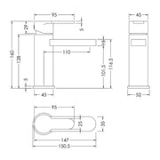 Nuie Arvan Basin Mixer inc. Waste ARV305 - Technical drawing