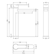Nuie Arvan Tall Basin Mixer ARV470 - Matt Black - Technical drawing