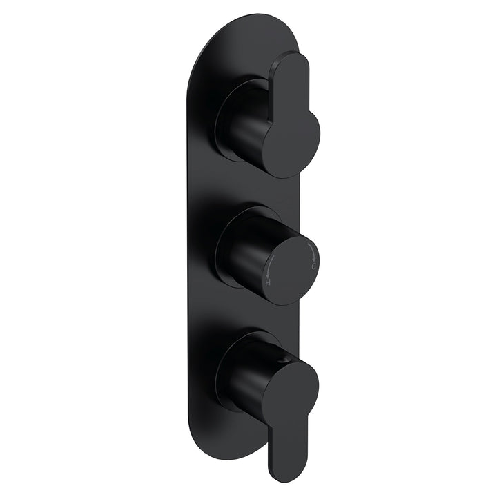 Nuie Triple Thermostatic Valve With Diverter - Matt Black