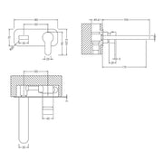 Nuie Arvan Wall Mounted 2 Hole Basin Mixer with Plate ARV728 - Brushed Gun Metal - Technical drawing