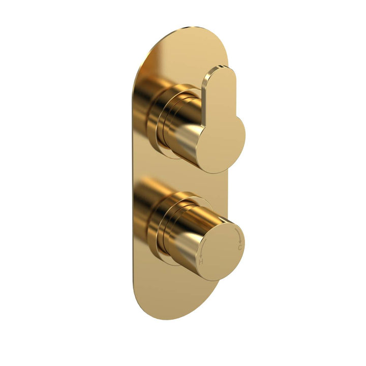 Twin Thermostatic Round Handle Concealed Valve with Diverter - Brushed Brass