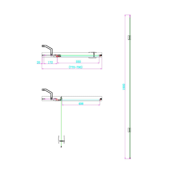 Dawn Athena 800mm Hinged In-Line Shower Door - Brushed Brass
