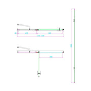 Dawn Athena 1200mm Hinged In-Line Shower Door - Brushed Brass - Technical drawing
