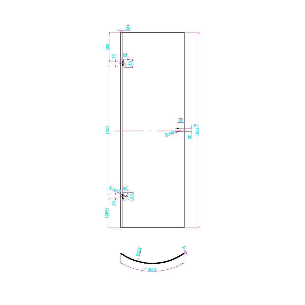 Dawn Athena 1200 x 900mm Offset Quadrant Shower Enclosure - Technical drawing