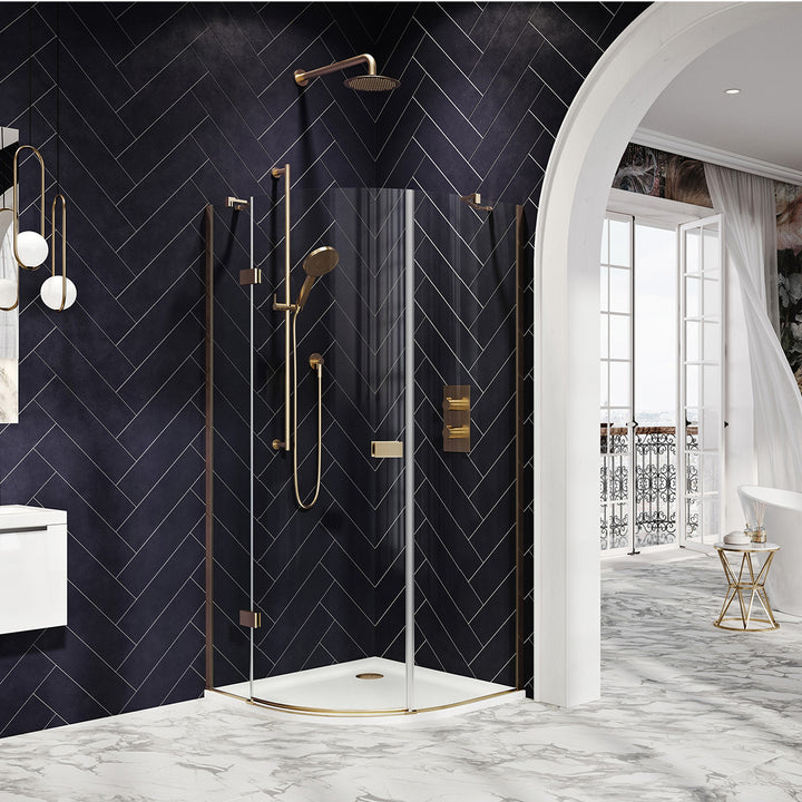 Dawn Athena 900 x 900mm Hinged Quadrant Shower Enclosure - Brushed Brass