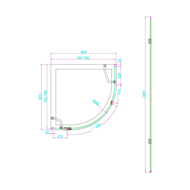 Dawn Athena 800 x 800mm Hinged Quadrant Shower Enclosure